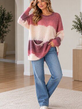 M Made in Italy Colorblock Mohair Wool Blend Oversized Sweater – NWT